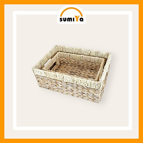 Mua Khay lục bình chữ nhật viền buông thủ công đựng đồ dùng