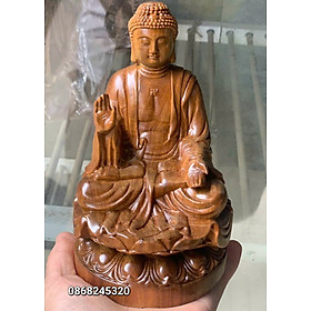 Tượng phật adiđà bằng gỗ bách xanh thơm nức kt cao 15×9×9cm