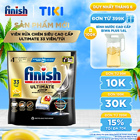 [Mới] Viên rửa chén bát hương chanh Finish Ultimate Plus All in one túi 33 viên - dòng siêu cao cấp