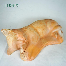 Mua Tượng mèo lười dáng nằm chất liệu đất nung terracotta size M - XL Tượng decor trang trí nội ngoại thất