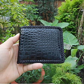 Ví Nam Da Cá Sấu. Ví 2 Mặt Đan Viền Thủ Công - Dáng Ngang Dễ Sử Dụng