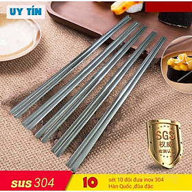 Set 10 đũa ăn hàn quốc inox 304 mẫu đặc ruột 