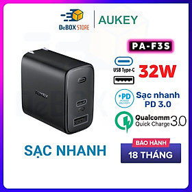 Mua Cốc Sạc Siêu Nhanh AUKEY 2 Cổng PA-F3S 32W  Cổng Type C Power Delivery 20W  Cổng USB-A 12W - Hàng Chính Hãng