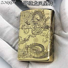 Mua Bật lửa xăng đá khắc 5 mặt long phụng sum vầy cực đẹp