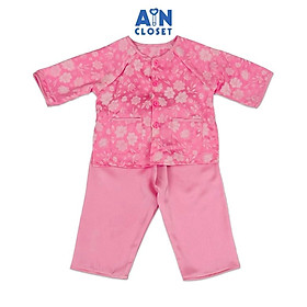 Bộ quần áo Bà ba Dài áo tay lỡ bé gái họa tiết Hoa Mộc Lan Hồng Gấm lụa - AICDBGV7UCFL - AIN Closet