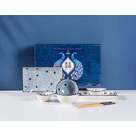 Mua Bộ chén bát đĩa sứ Ceramic Porcelain 6 món MFA-6D (Phù hợp cho 2 người) - Tặng kèm 2 đôi đũa (Hộp quà tặng sang trọng