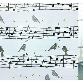 Decal dán kính hoạ tiết chim sơn ca và nốt nhạc