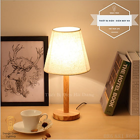 Đèn ngủ để bàn thân gỗ choá vải kiểu dáng cổ điển TN866 + Tặng kèm bóng led 3w - Đèn bàn cao 40cm trang trí decor căn phòng