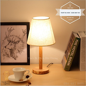 Mua Đèn ngủ để bàn thân gỗ choá vải kiểu dáng cổ điển TN866 + Tặng kèm bóng led 3w - Đèn bàn cao 40cm trang trí decor căn phòng