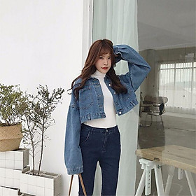 Áo khoác jean lửng, áo khoác jean, áo khoác jean phối nút sau lưng, áo khoác jean nữ, áo khoác jean Hàn Quốc, áo khoác