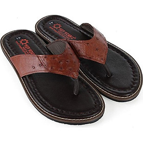 Dép nam da đà điểu Huy Hoàng màu nâu đỏ HT7416