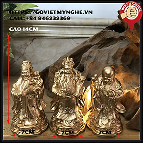 Mua Tượng đá trang trí phong thủy tượng đá bộ ba ông Phúc Lộc Thọ - Chiều cao 14cm - Màu nhũ đồng