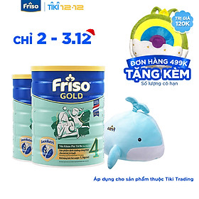 Bộ 2 Lon Sữa Bột Friso Gold 4 Cho Trẻ Từ 2-4 Tuổi 1.5kg + Tặng Bộ Mền Gối Cá Voi