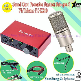 Mua Combo Mic Thu Âm Livestream Takstar PC K200 và Sound Card Focusrite Scarlett Solo Gen 3 Chân Kẹp Dây live stream Dây 3m