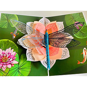 Thiệp 3D Pop Up Chuồn Chuồn & Hoa Sen – Thiệp Nghệ Thuật, Thiệp Chúc Mừng, Sinh Nhật, Độc Đáo, F21