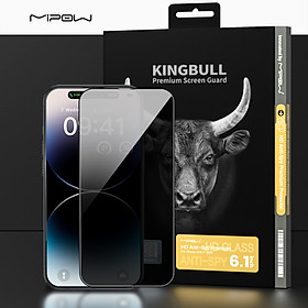 Miếng Dán Cường Lực CHỐNG NHÌN TRỘM Dành Cho iPhone 15/ iPhone 15 Plus/ iPhone 15 Pro/ iPhone 15 ProMax Mipow Kingbull HD ANTI SPY PROTECTOR _ Hàng Chính Hãng