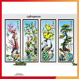 Mua Tranh thêu chữ thập tứ quý mn001 34x90x4cm