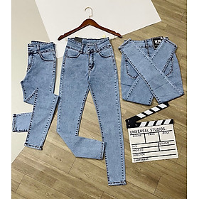 Quần Jeans Nữ Ống Ôm Dài Vải Co Giãn Lưng Siêu Cao Tôn Dáng