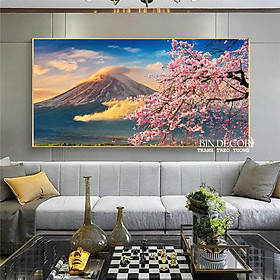 Mua (ẢNH CHỤP) Tranh treo tường tráng gương núi phú sĩ và cành hoa uv mặt mica sáng bóng