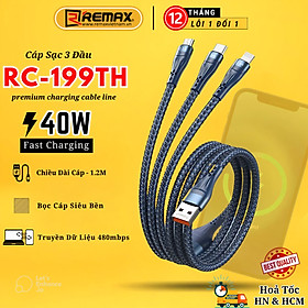 Cáp sạc đa năng 3in1 Remax RC-199TH sạc nhanh siêu tốc max 40W- Hàng chính hãng Remax