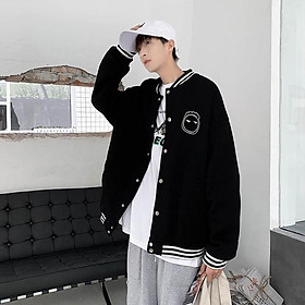 Hình ảnh Áo Bomber Nam/ Áo Khoác Nỉ dày dặn Face đen form rộng Unisex Nam Nữ Ulzzang