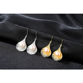 Bông tai ngọc trai nước ngọt và bạc hình chiếc lá BT213