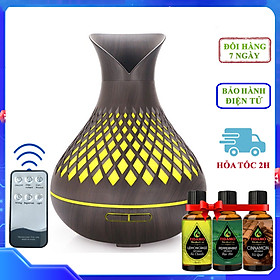 Máy Xông Tinh Dầu Tặng 3 Tinh Dầu Sả Chanh  Bạc Hà  Quế. Máy Khuếch Tán Tinh Dầu Có Remote Điều Khiển Từ Xa Chuyên Dụng Xông Tinh Dầu Cho Phòng Lớn - Tul