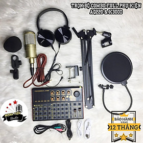 Mua trọn bộ combo micro AQ220 + sound card K3000 + full phụ kiện livestream karaoke thu âm cao cấp sang