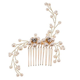 Women Bride Crystal Beads Gold Wedding Hair Clip Hair Comb Headpiece