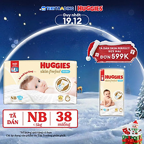Tã/bỉm dán sơ sinh Huggies Skin Perfect NB 38 miếng với 2 vùng thấm giảm kích ứng da