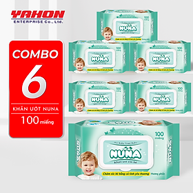 Combo 6 Bao Khăn Ướt Em Bé NUNA Hương Phấn 100 Miếng Bao