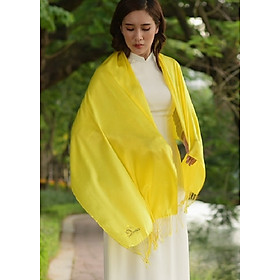 Khăn Choàng SenSilk Luxury 100% Lụa Bảo Lộc (Vàng Chanh) Border Lace Silk Scarf