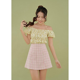 Áo crop top tay bồng phối dây nữ tính dáng ôm Tia Top By Gum