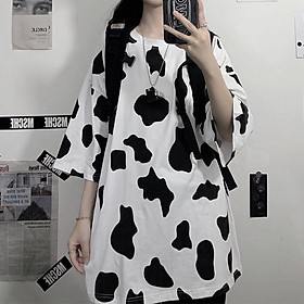 Áo thun tay lỡ unisex Freesize họa tiết bò sữa phong cách thời trang mới cho giới trẻ.