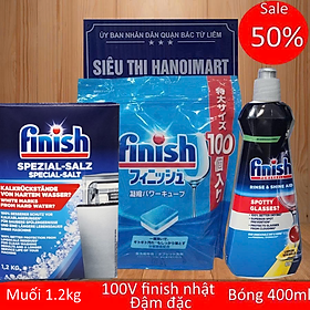 100 viên rửa bát Finish+ chai nước làm bóng Finish 400 ml+ hộp muối rửa bát Finish 1,2kg - Combo 3 món viên+muối+bóng