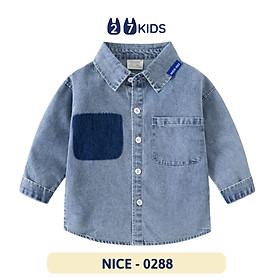 Áo sơ mi jean bé trai dài tay 27Kids WELLKIDS áo bò mềm cổ bẻ đi học nam