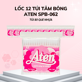 Lốc 12 túi Tăm bông Aten trẻ em thân nhựa 80 que SPB-062