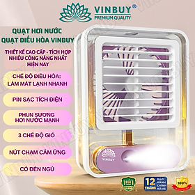 Quạt tích điện mini để bàn phun sương hơi nước phù hợp gia đình, văn phòng, nhỏ gọn cầm tay, có pin, đèn ngủ - Hàng chính hãng VinBuy