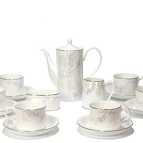 Bộ tách trà Sứ xương 15 món Bone Porcelain 15H (Bình 600ml, tách 200ml) (Nhiều hoa văn)