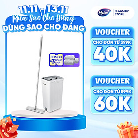 Combo 3 Bông Lau + 1 Bộ Lau Nhà MyJae Đài Loan Sợi Microfiber 2 Ngăn Tự Vắt Xoay 360 Độ Thông Minh 123cm