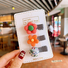 Set 3 kẹp tóc bọc vải gắn hình hoa dễ thương cho bé gái KT33 Mimo Baby