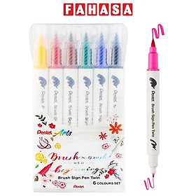 Hình ảnh Bộ 6 Bút Lông Màu Nước 2 Đầu - Brush Sign Pen Twin - Pentel Art SESW30C-06E