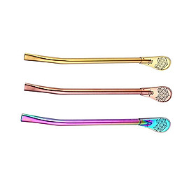 3Pcs Tea Stainless Steel Straw With Filter Stirring Spoon Coffee Sucker 7''