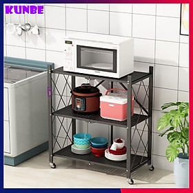 Kệ Để Đồ Gấp Gọn Thông Minh KUNBE Sơn Tĩnh Điện Cao Cấp Có Bánh Xe Xoay 360, Kệ Nhà Bếp 3 Tầng, 4 Tầng, 5 Tầng Để Cây Cảnh, Lò Vi Sóng, Giá Để Sách Đa Năng Trang Trí Nhà Cửa