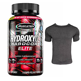 Combo Thực phẩm bổ sung Hydroxycut Hardcore Elite của MuscleTech hộp 110 viên hỗ trợ đốt mỡ, giảm cân mạnh mẽ, tăng tỉnh táo tập trung & Áo thun thể thao (size L 68-80 kg)