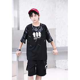 Bộ cộc tay bé trai size đại 10-18 tuổi in chữ ttt kiểu dáng thời trang hàng Quảng Châu cao cấp