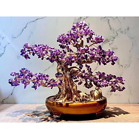 Cây Tài Lộc bonsai phong thủy đá thạch anh tím - Cao 40 cm