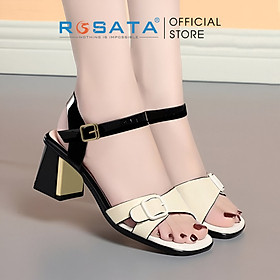 Giày sandal cao gót nữ đế vuông 5p ROSATA RO652 mũi hở quai hậu cài khóa