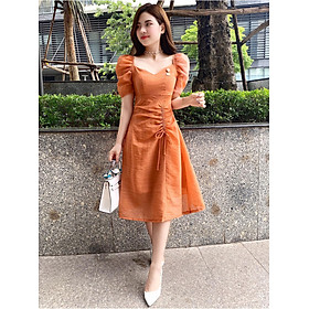 Đầm dáng xòe rút eo màu sắc nổi bật chất voan tơ Hàn cao cấp mềm mịn thiết kế che tay cổ tim bo tay chun tạo điểm nhấn, nhẹ nhàng thiết kế 2 lớp không bai không xù vải phù hợp đi chơi dự tiệc V1548