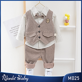 Bộ gile vest bé trai Quảng Châu xịn xò, soái ca lịch lãm, set 3 chi tiết công tử cho bé, phong cách đẹp mặc sự kiện, đầy tháng, lễ tết | MB25